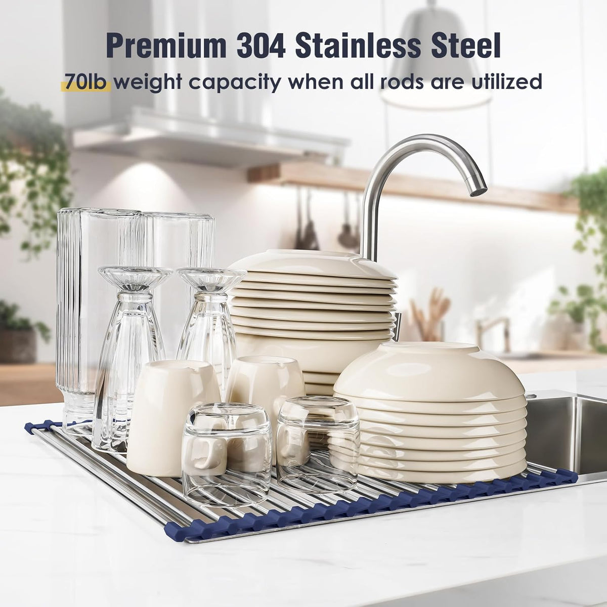 Tomorotec 21" x 15.5" Roll Up Dish Drying Rack Over Sink Drying Rack Sink Cover Kitchen Sink