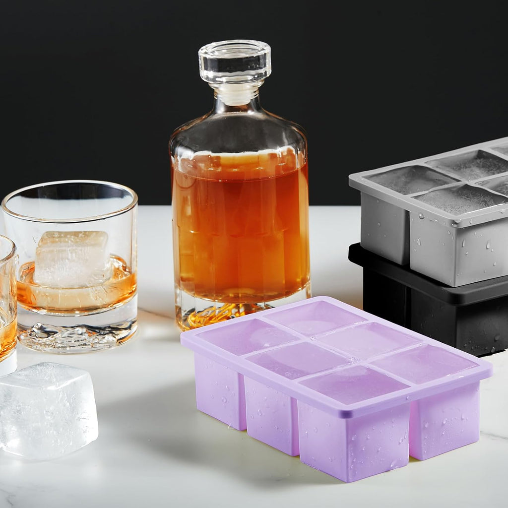 Nax Caki 3 Pack Silicone Large Ice Cube Tray with Lid, Stackable Big Silicone Square Ice Cube Mold