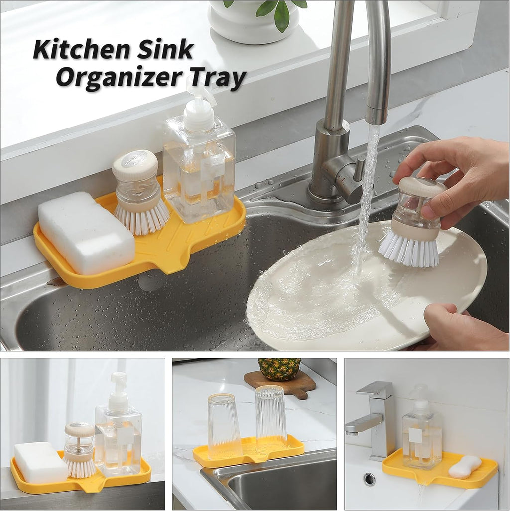 Silicone Bathroom Soap Dishes with Drain Spout-Bathroom and Kitchen Sink Organizer,Sponge