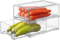PeJeyiee 2 Pack Clear Stackable Refrigerator Organizers and Storage Drawers - Pull-Out Fridge Bins