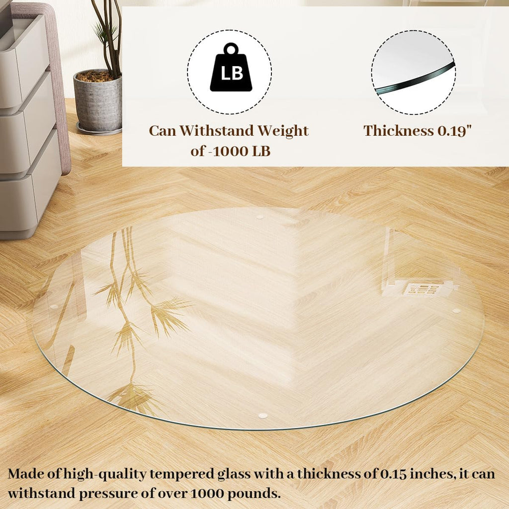 [Tempered Glass] 55" x 55" Round Glass Chair Mat, Heavy Duty Hard Floor Mat with Round Corner and