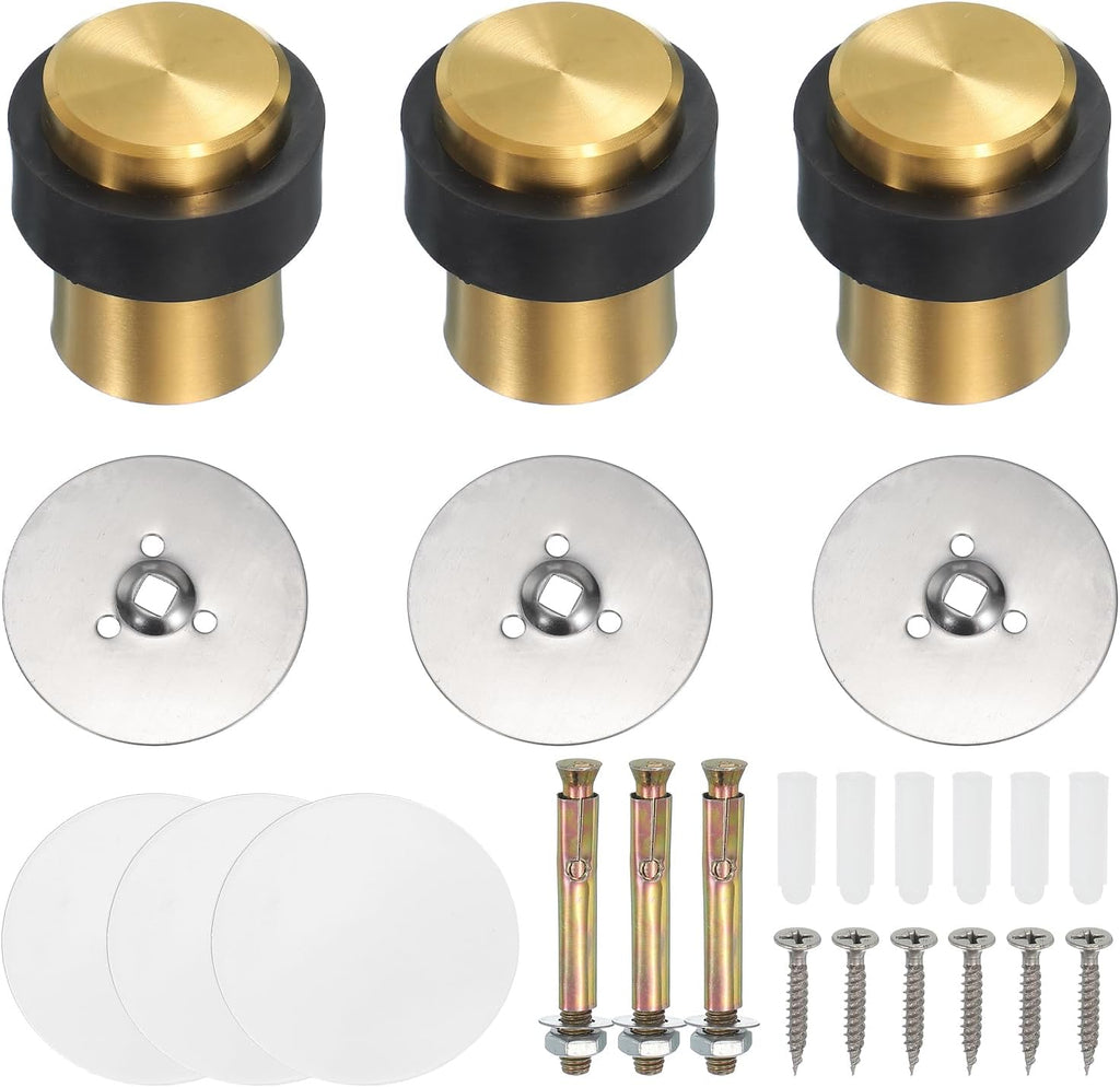PATIKIL 3Set Round Door Stoppers, 46mm Stainless Steel Door Stop Doorstop Wedge Metal Cylinder Self