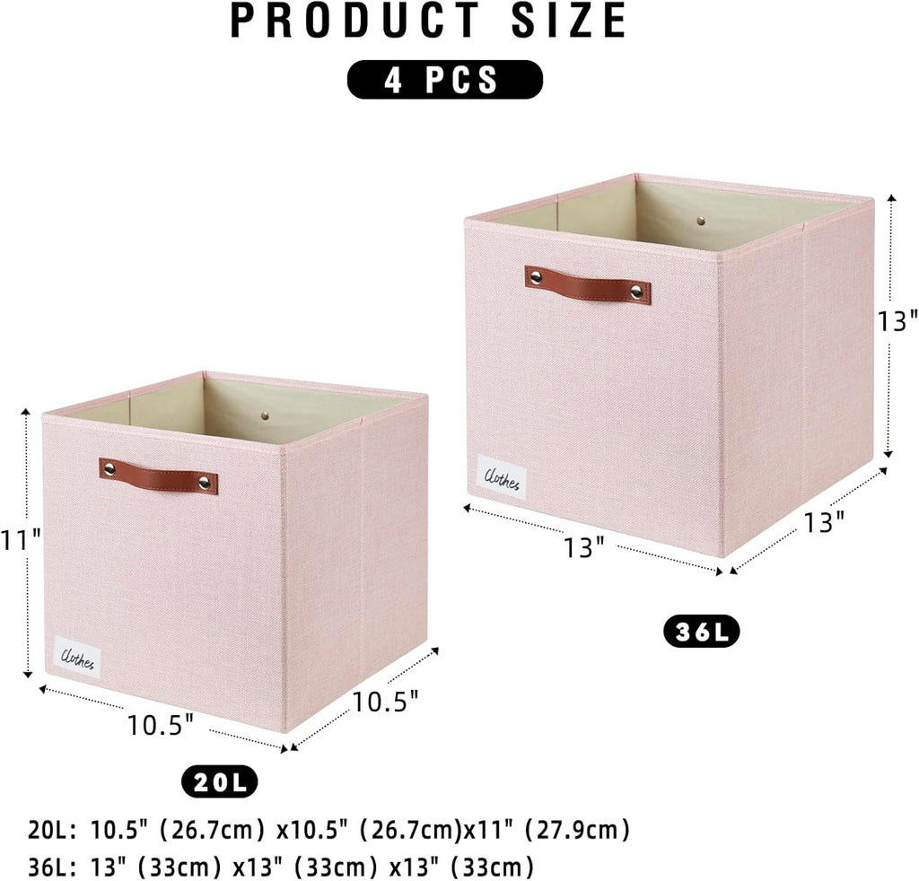 Collapsible Fabric Storage Cube Bins with 2 Reinforced PU Handles, Foldable Storage Organizer