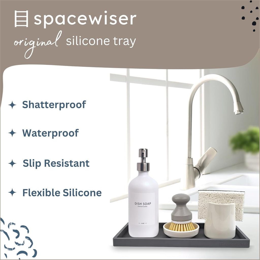 Countertop and Vanity Tray - 2 PC Large 11.7" Silicone Bathroom Trays, Counter Organizer, Dish Soap