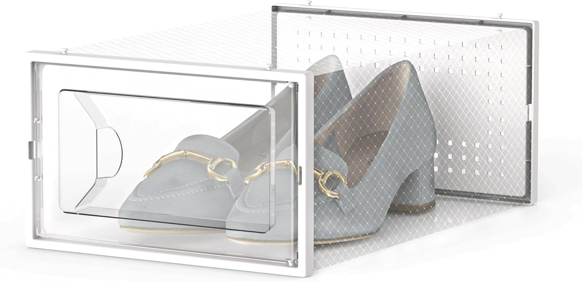 Kuject 15 Pack Shoe Storage Boxes, Large Clear Plastic Stackable Shoe Organizer for Closet, Connect