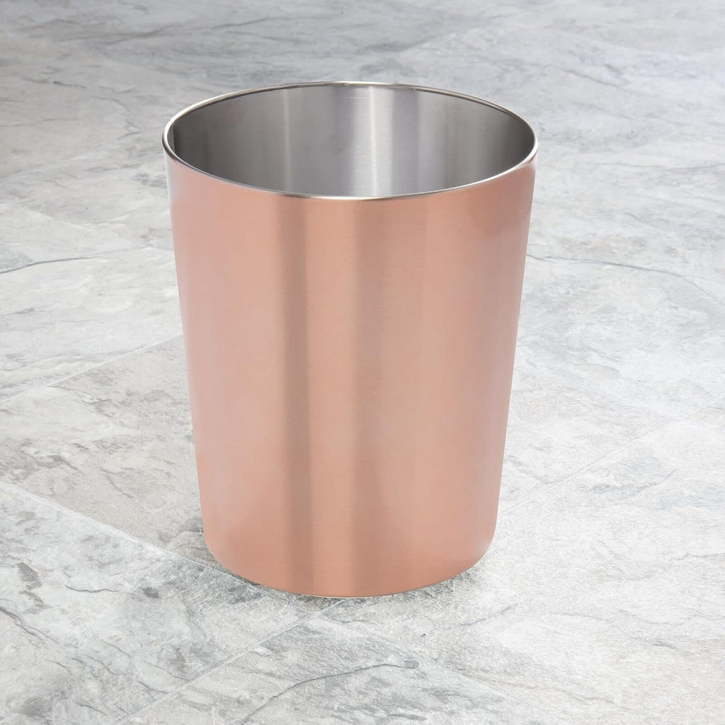mDesign Round Metal Small 1.7 Gallon Recycle Trash Can Wastebasket, Garbage Container Bin for