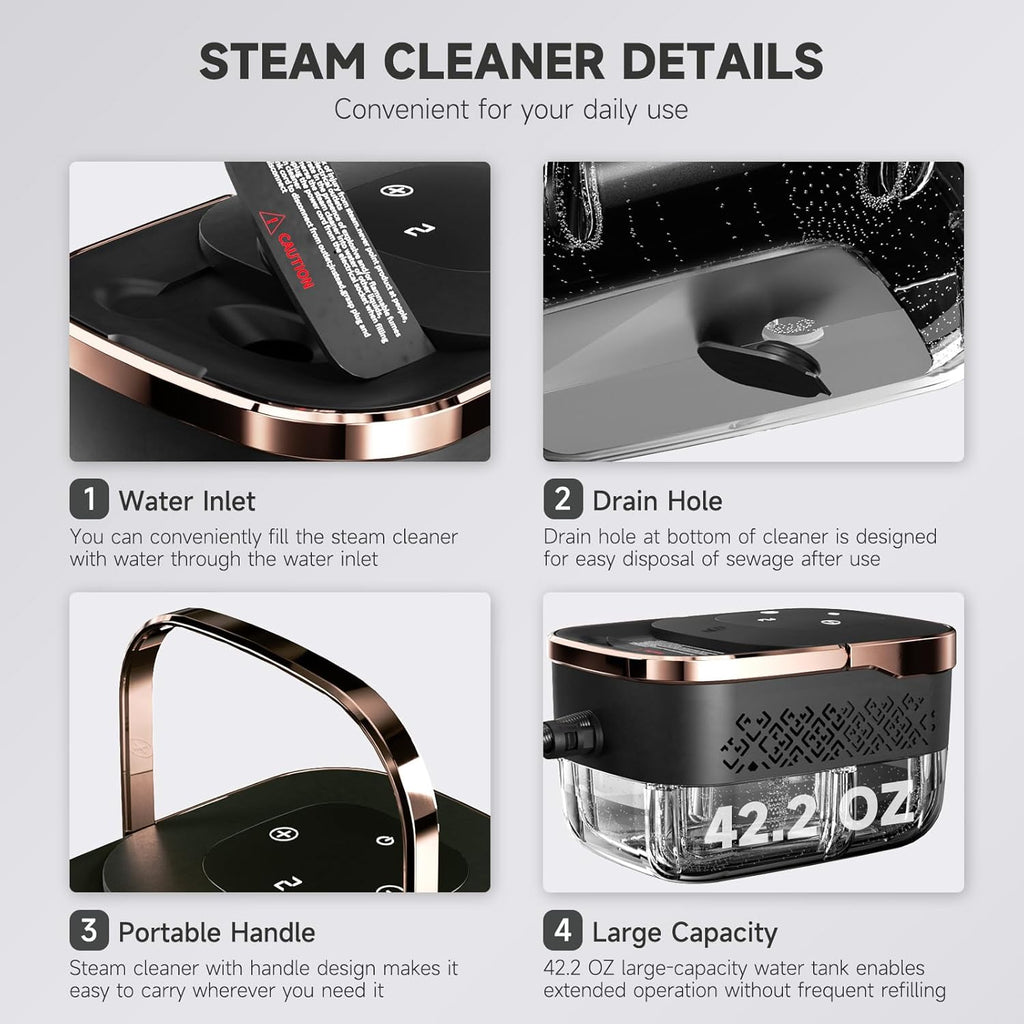 Steam Cleaner, Portable Steamer for Cleaning, Multipurpose Cleaning Steamer with Replacement Heads