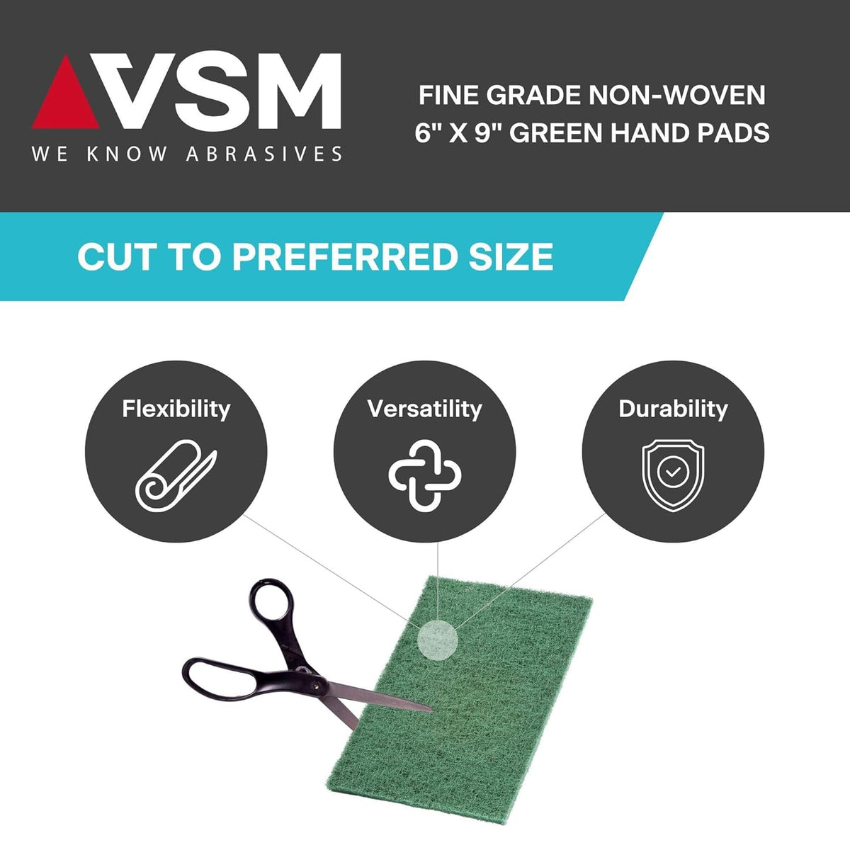 VSM 10-Pack: 6" x 9", Green - Fine, Non-Woven Hand Pad, Aluminum Oxide Grains, Rust and Oxidation
