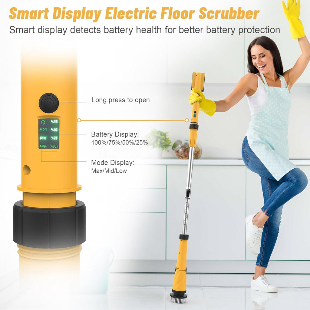 Qimedo Upgrade 1200 RPM Battery Electric Spin Scrubber, Highly Powerful Cordless Cleaning Brush