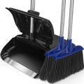 Kefanta Outdoor Heavy Duty 2 Brooms and Dustpan Set with Aluminum Flat Lip for Courtyard Garage