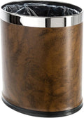 'Invisi-Overlap' Open Top Leatherette Trash Can, Small Office Wastebasket, Modern Home Décor, Oval