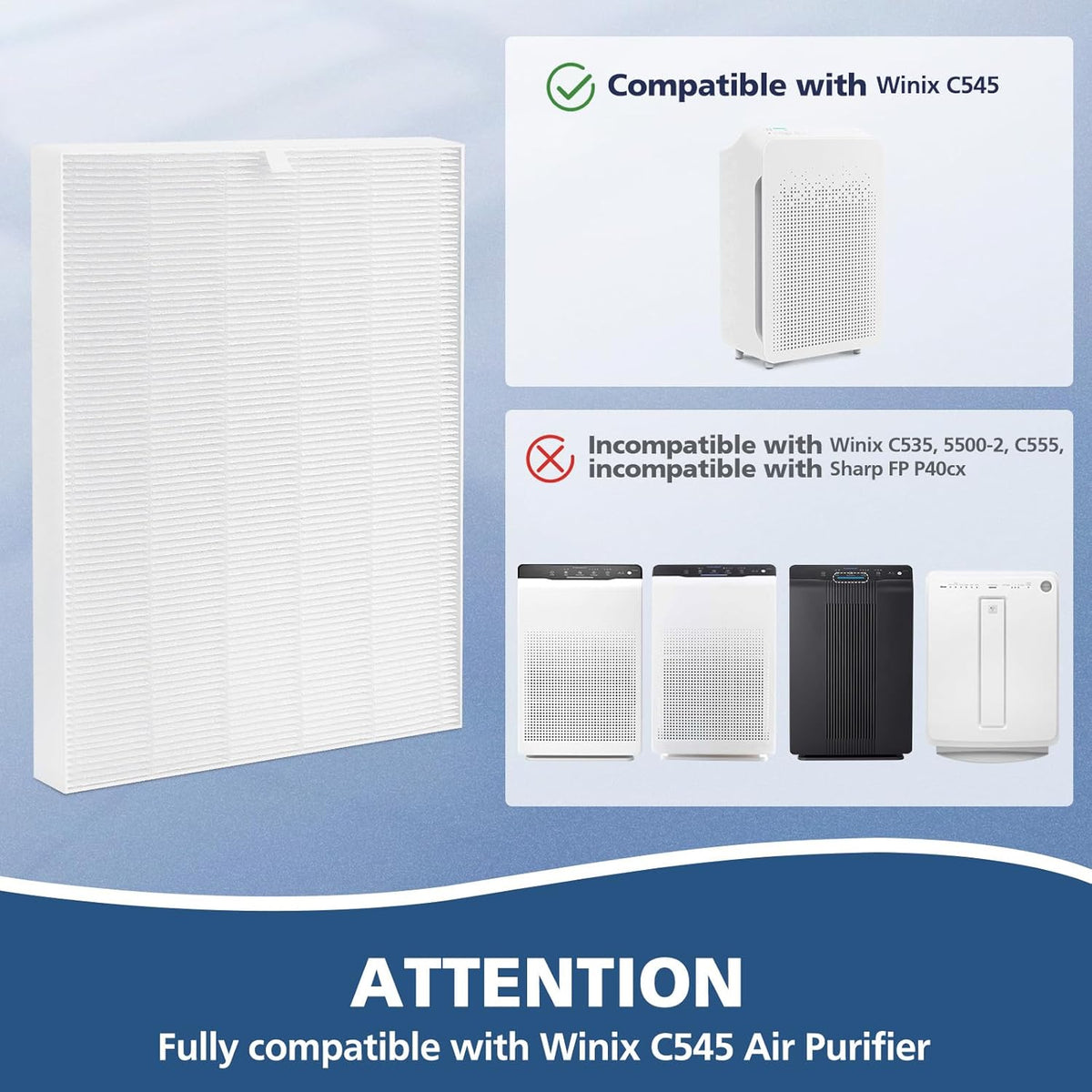 4 Pack C545 HEPA Replacement Filter S Compatible with Winix C545 Air Purifier, Replaces Part