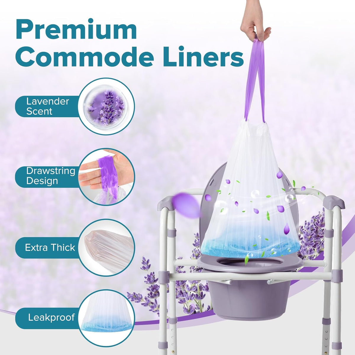 Maliton Bedside Commode Liners with Absorbent Pads, 60 Pack Disposable Bags and 60 Super Absorbent