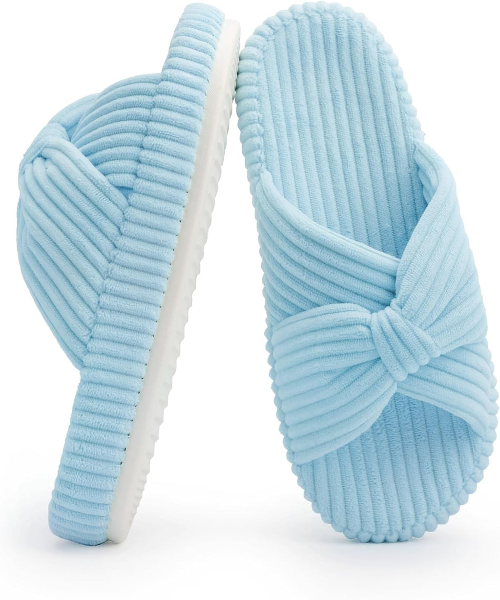 Chantomoo Slippers for Women Memory Foam House Bedroom Corduroy Bow Crossbands Slide Slipper Shoes