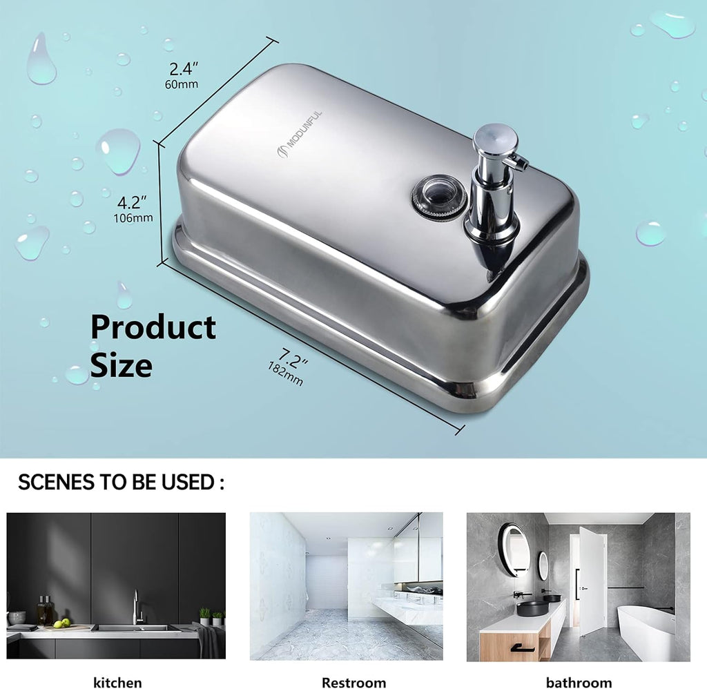 modunful Stainless Steel Soap Dispenser – 27oz Wall Mounted for Family Use, Brushed Nickel