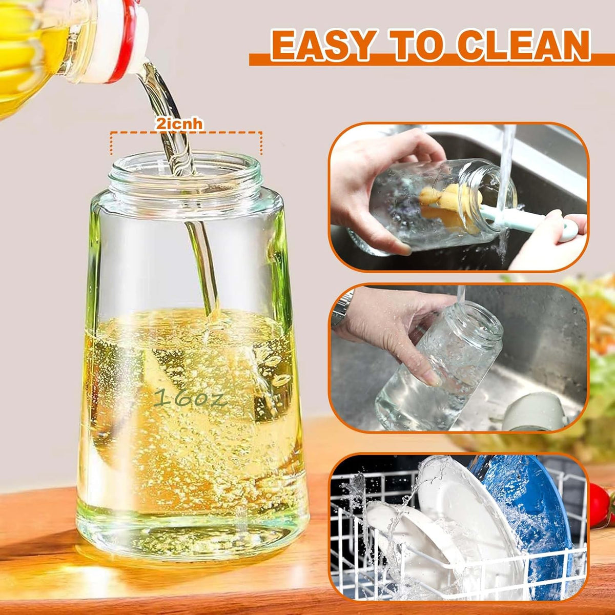 2-in-1 Glass Oil Dispenser & Sprayer - 16oz/470ml Leakproof Bottle for Cooking, Air Fryer, BBQ