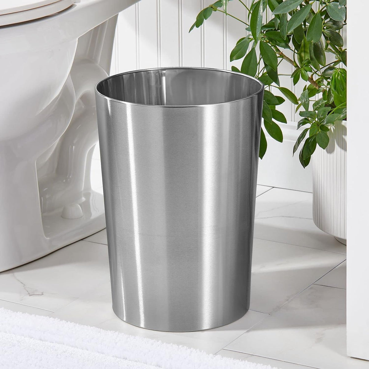 mDesign Stainless Steel Round Metal Trash Can, Small 4 Gallon Wastebasket, Garbage Basket Bin for