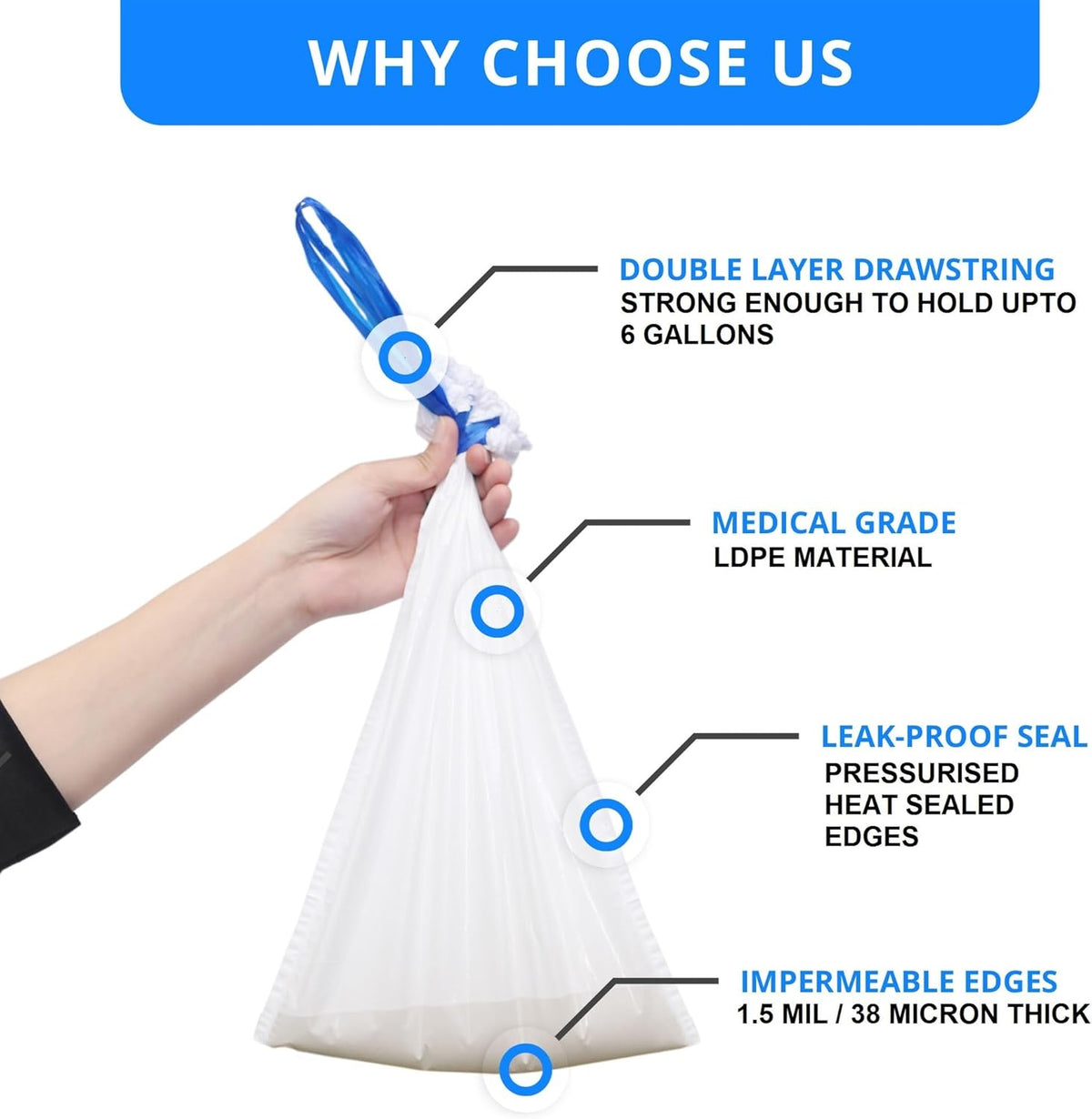 100 Bedside Commode Liners Bags for Commode Toilet - Leak Proof & Odorless Potty Liners for