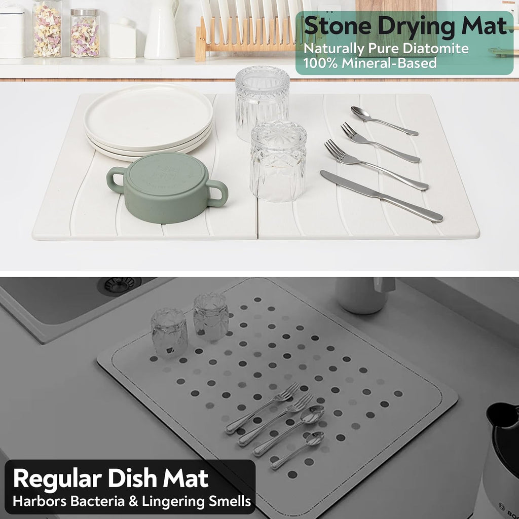 Large Stone Drying Mat for Kitchen Counter, 24x16 Foldable Self Stone Dish Drying Mat, Absorbent