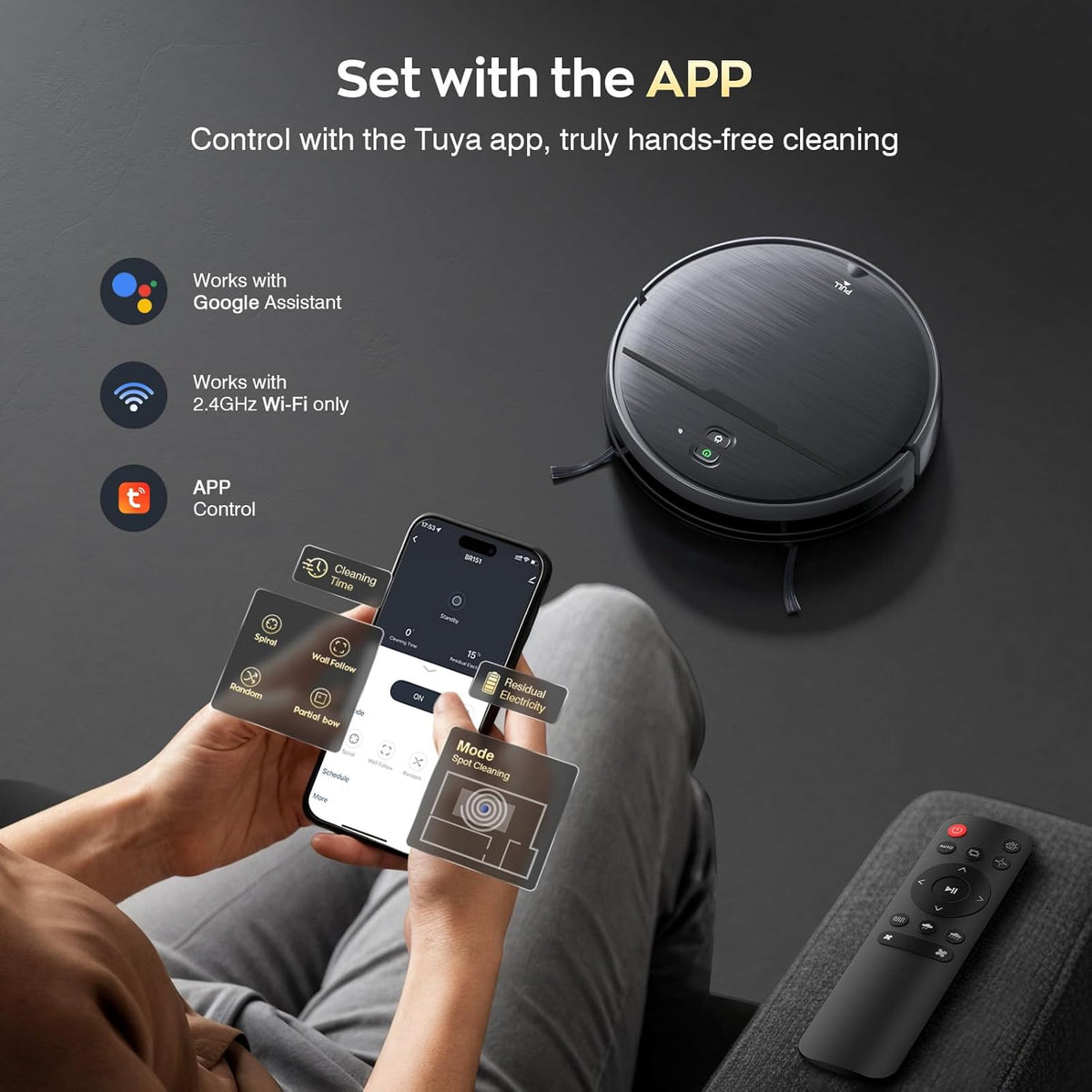 Robot Vacuum and Mop Combo, 2 in 1 Robotic Vacuums Cleaner with WiFi/App, Robot Vacuum with Water