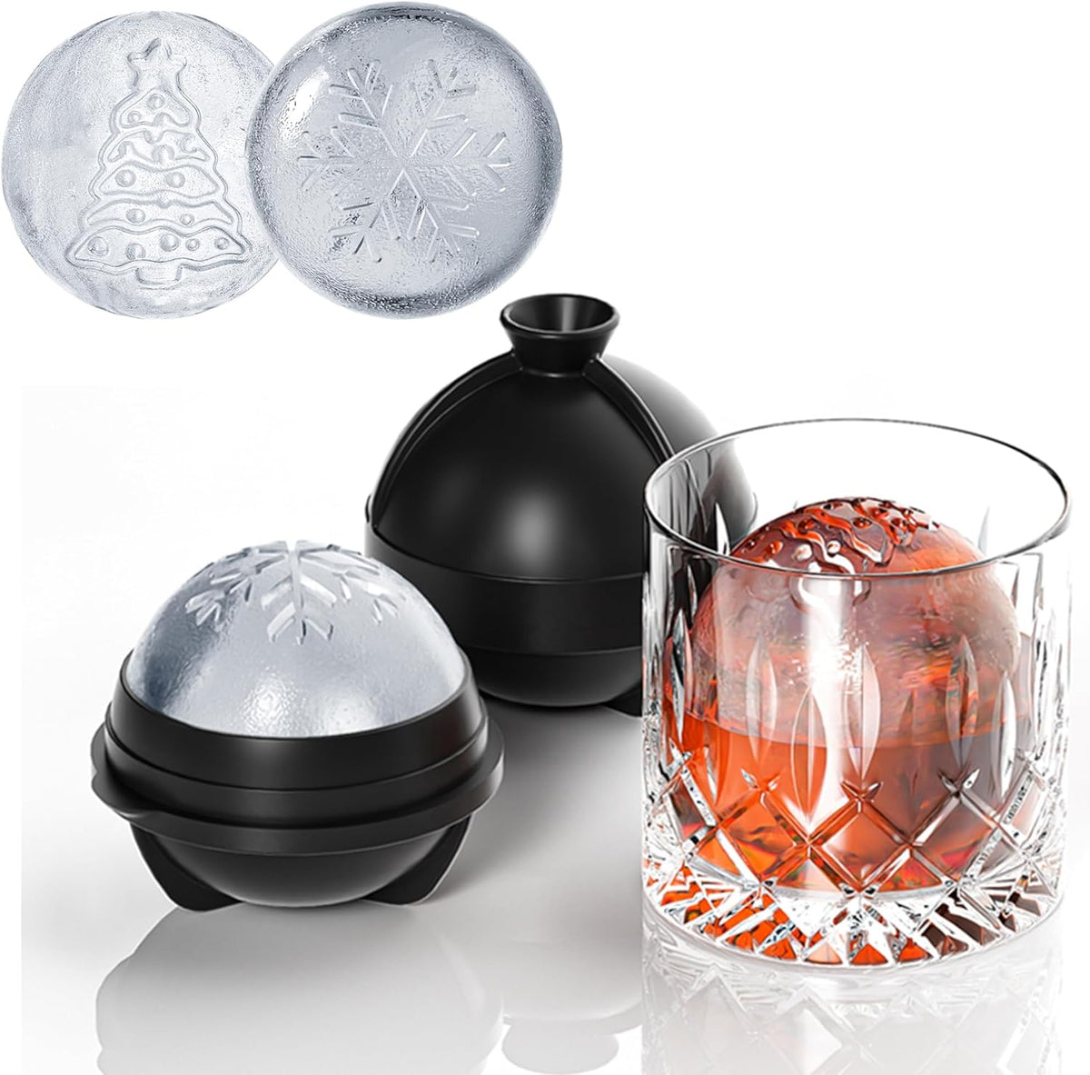 Novelty Christmas Snowflake Tree Ball Ice Maker Mold Set of 4, Funny Christmas Snowflake Tree Gifts