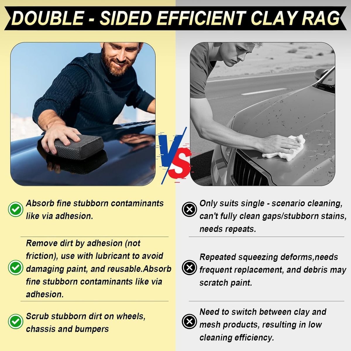 Car Wash Sponge,Dual Sided Car Clay Scrubber for Fast and Effective Removal of Paint,Light