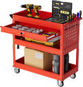 3-Tier Rolling Tool Cart with Drawers, Heavy Duty Utility Storage Cart with pegboard, Lockable