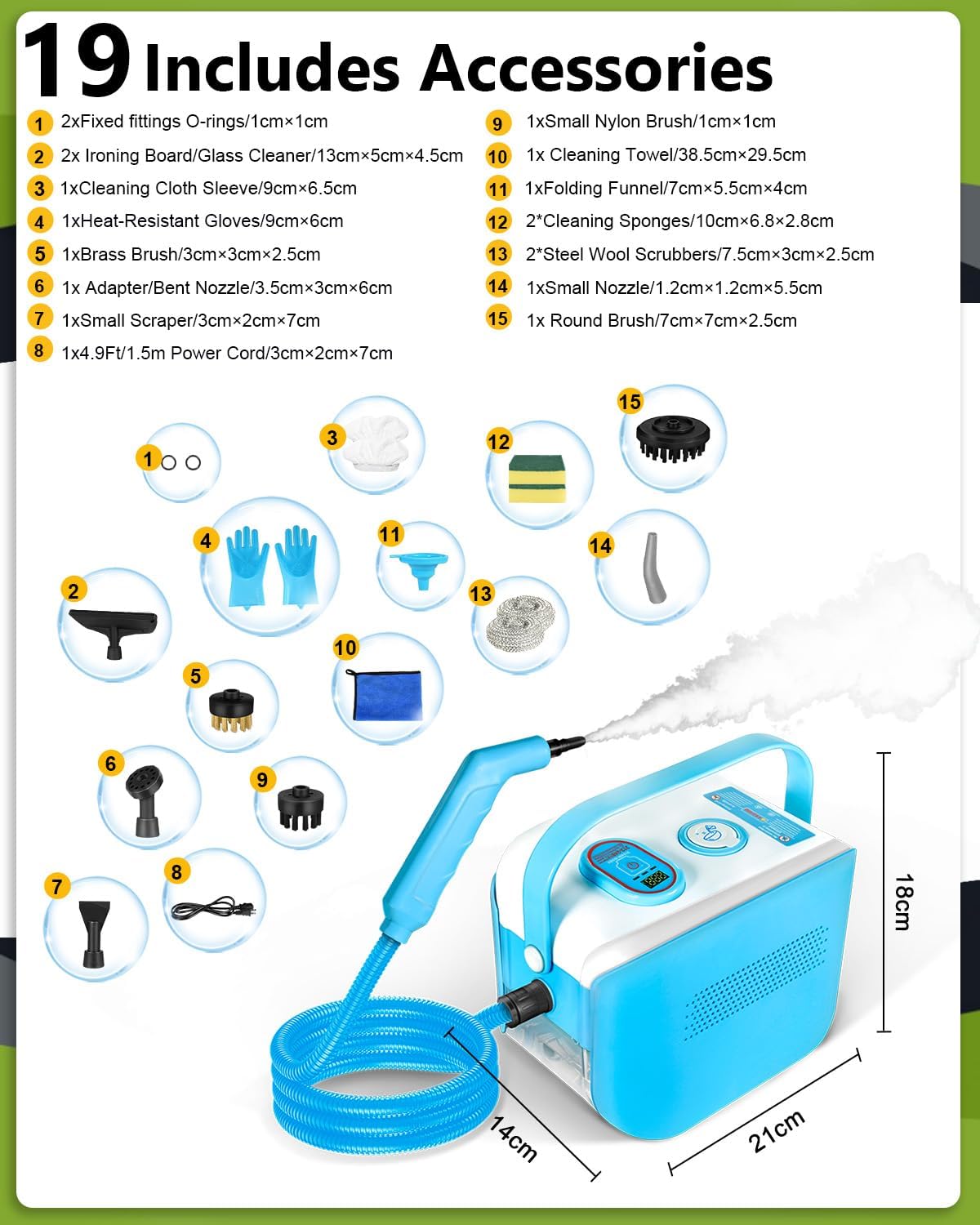 Handheld Steam Cleaner for Home, 10s Heat-Up/2.1 Qt Tank/4.5BAR High Pressure Hand held Steamer for