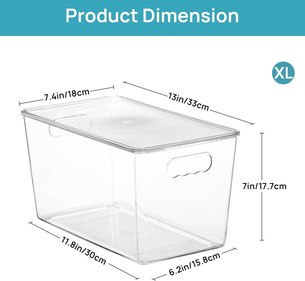 Vtopmart 4 Pack Clear Stackable Storage Bins with Lids,XLarge Plastic Containers with Handle for