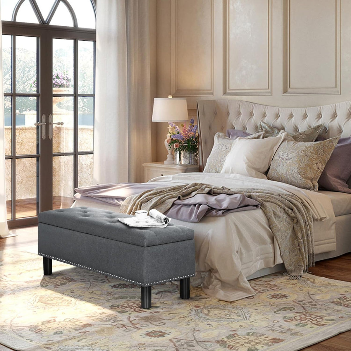 Furnimart 42.5 Inch Storage Ottoman Bench, Flip Top End of Bed Storage Bench, Upholstered Blanket