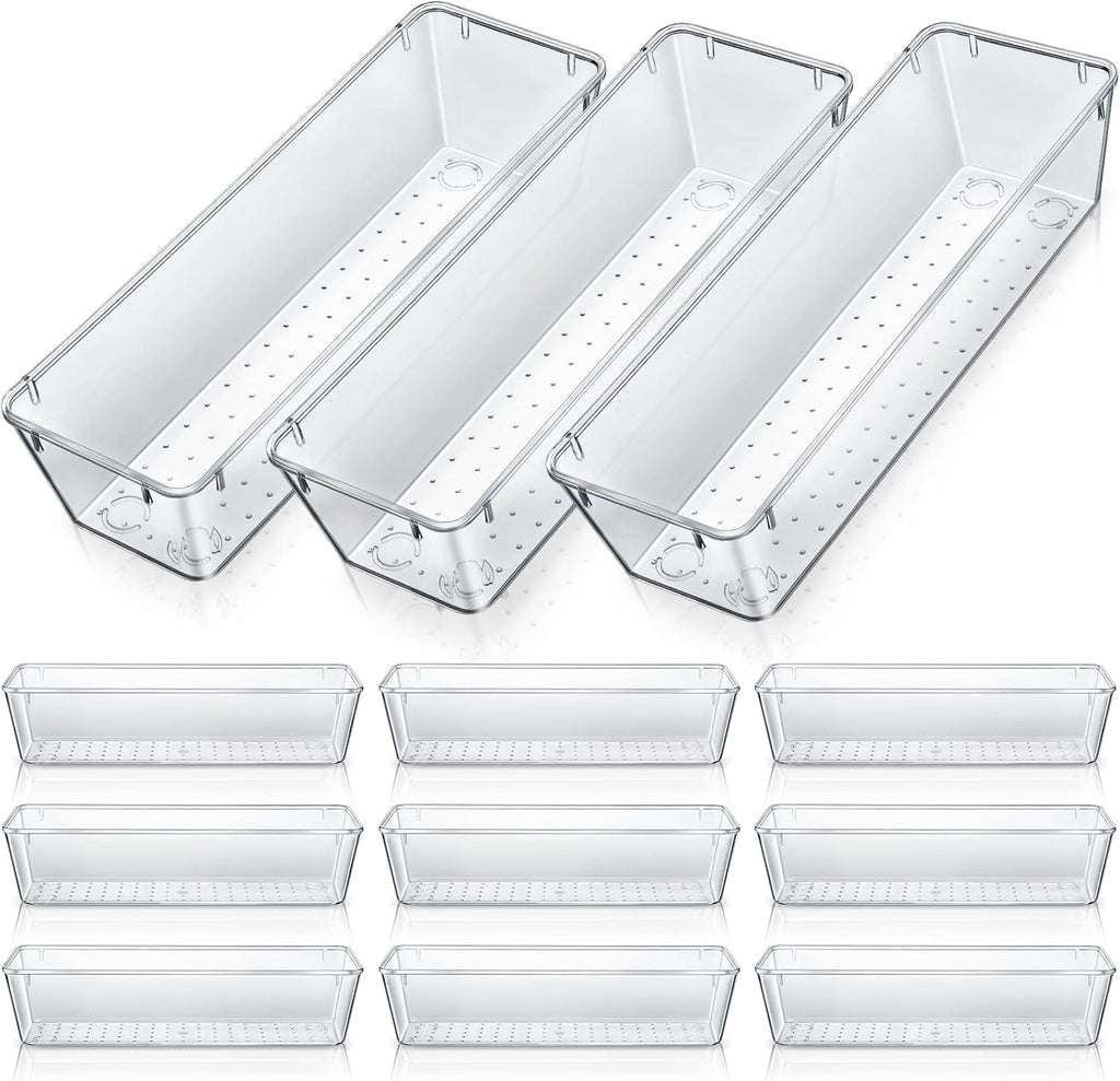 Maitys 12 Pcs Vanity Drawer Organizer 9 x 3 x 2 Inches Clear Plastic Utensil Organizers Kitchen