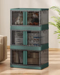 19Gal Collapsible Storage Bins with Lids & Wheels - 3 Pack Stackable with Doors, Heavy-Duty Plastic
