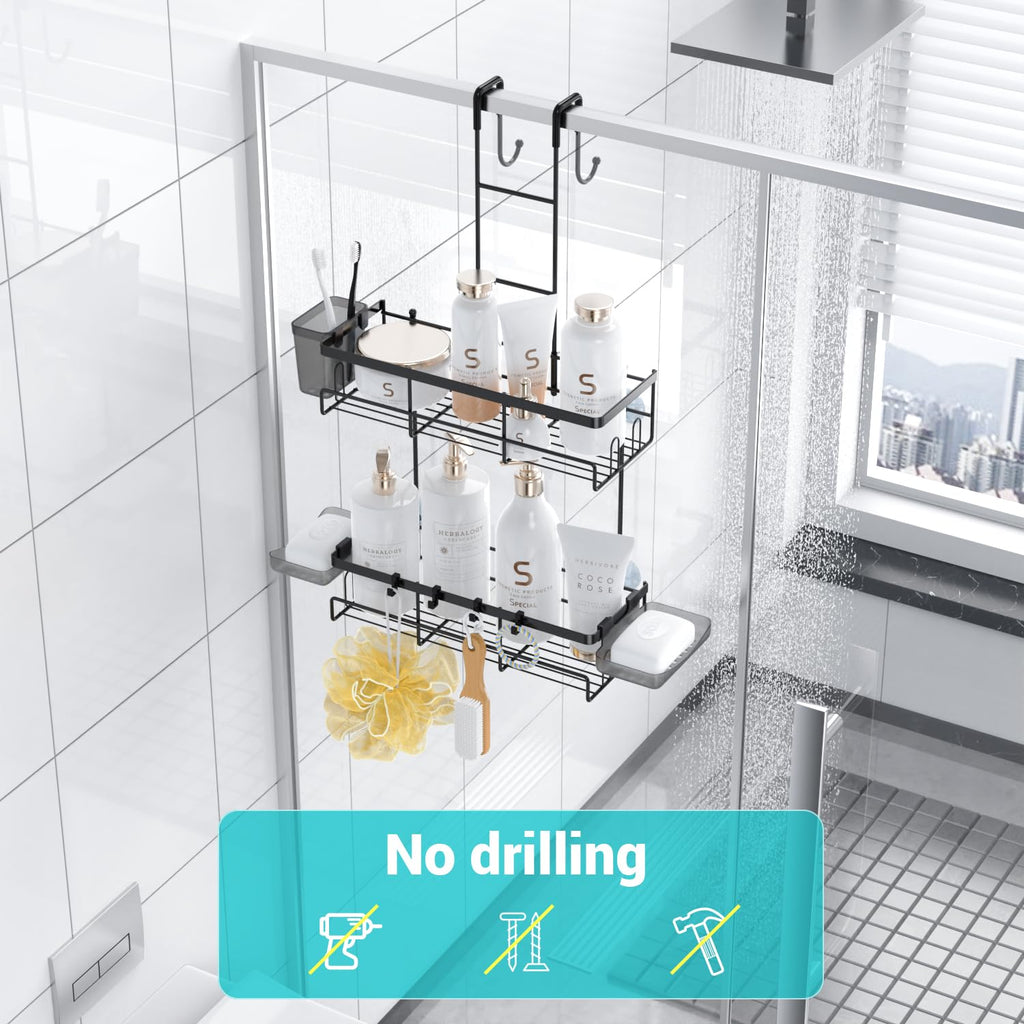 Over the Door Shower Caddy Hanging: No Drill Rustproof Shower Organizer
