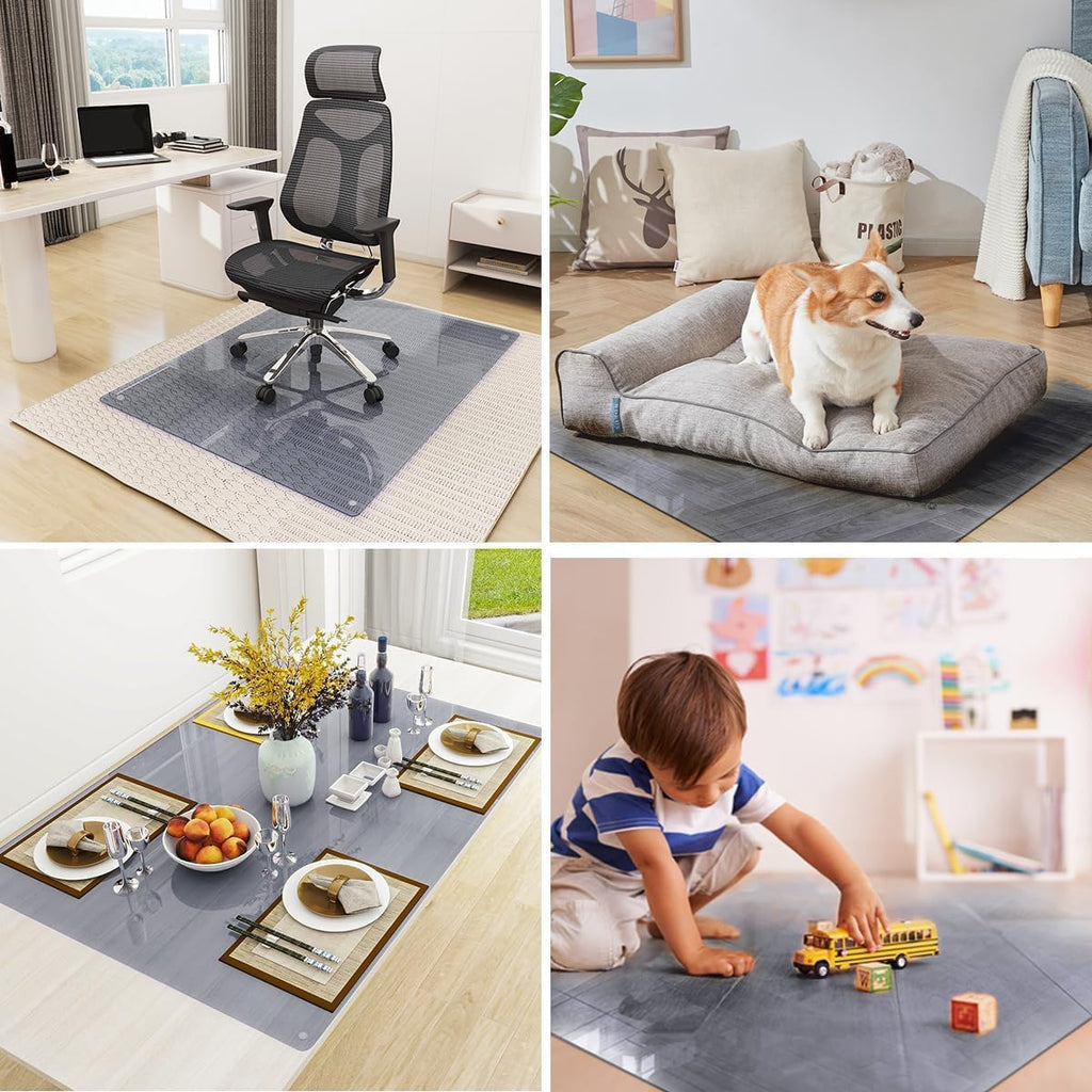[Tempered Glass] 46" x 55" Glass Chair Mat, Heavy Duty Hard Tempered Glass Mat with Round Corner