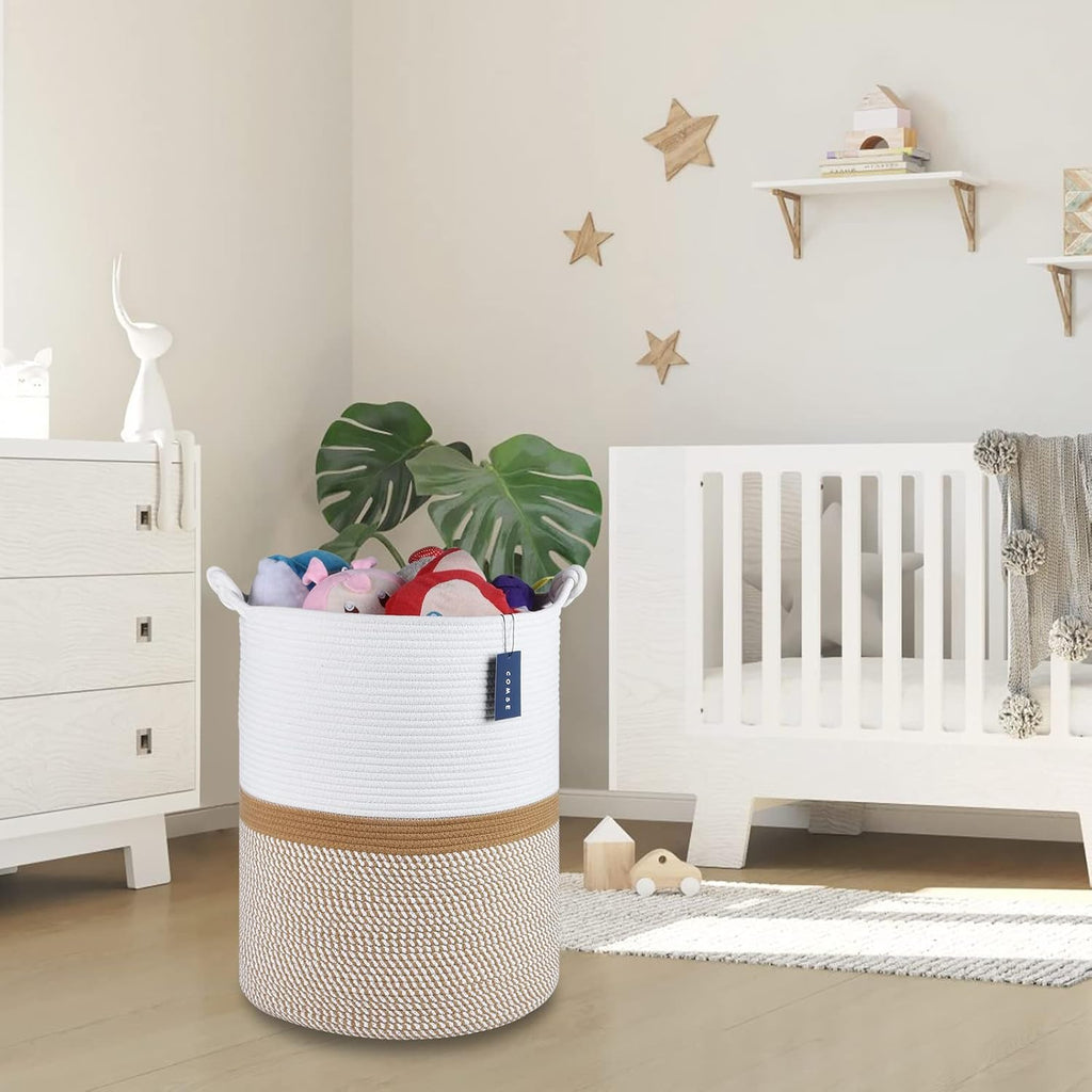 COMSE Extra Large Blanket Basket, Tall Woven Storage Basket, Nursery Hamper, 15.7”x 21.7”, Cotton