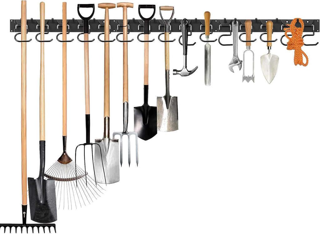 51 Inch Garden Tool Organizer Wall Mount with Non Slip Rubber Coated Metal Hooks, Storage Rack for