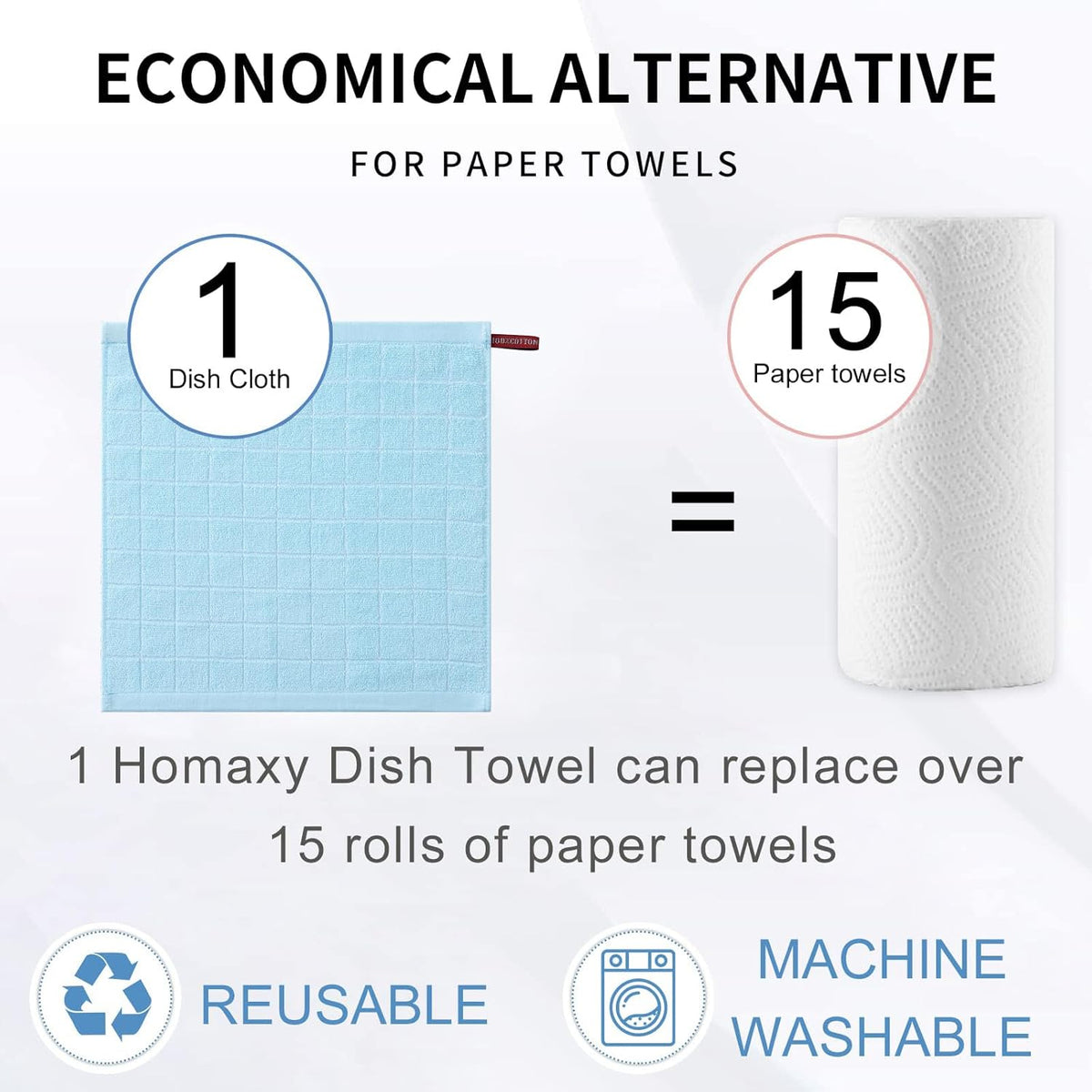 Homaxy 100% Cotton Terry Kitchen Dish Cloths, Ultra Soft and Absorbent Dish Towels for Kitchen
