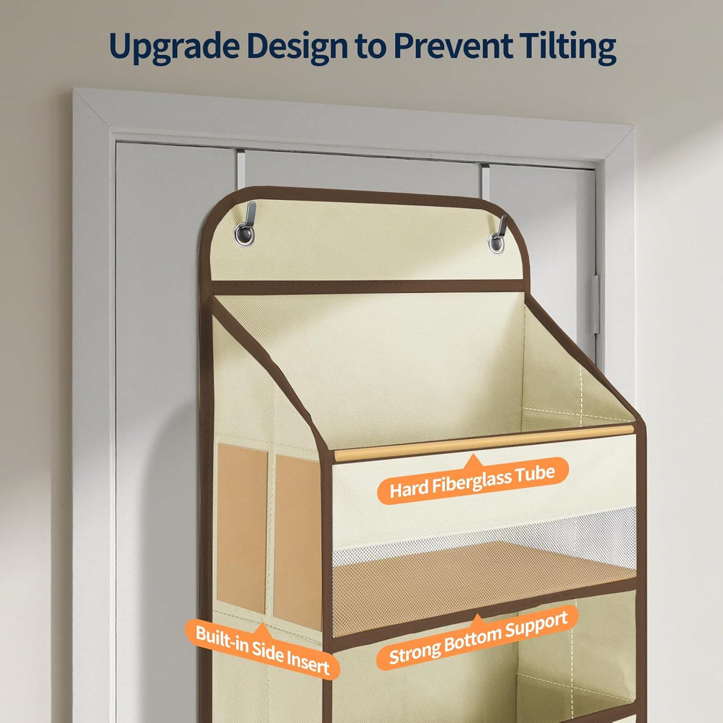 Yecaye Over The Door Organizer Storage, 5-Tier Heavy Duty Door Organizers Hanging with 10 Side Mesh