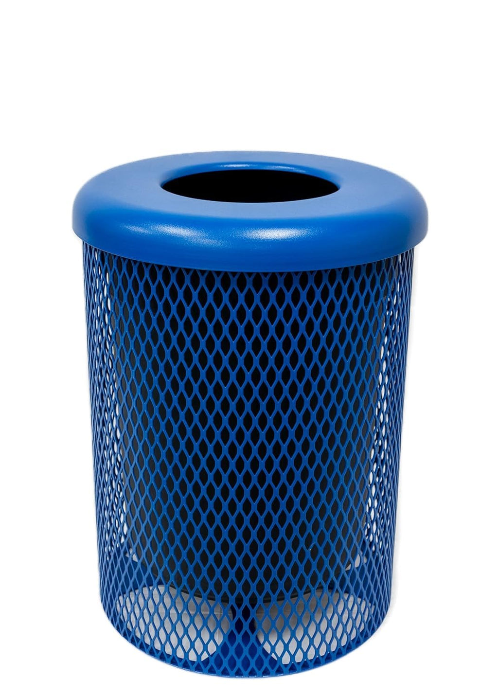 COATEDOUTDOORFURNITURE RFT-TXTLBL Heavy Duty Round Trash Receptacle with Flat Top, Liner Included