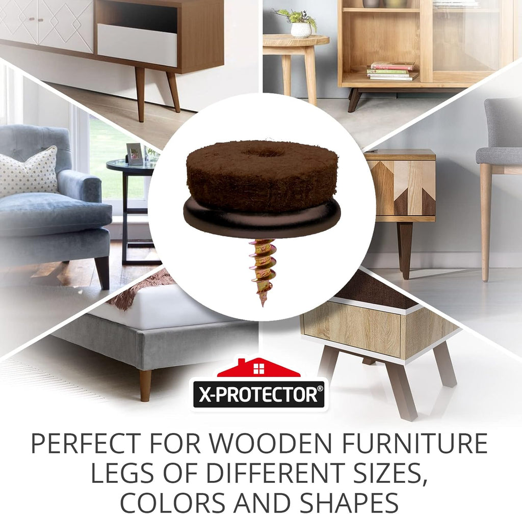 Screw-On Felt Furniture Pads X-Protector 24 PCS - 0.8” Chair Leg Floor Protectors for Hardwood