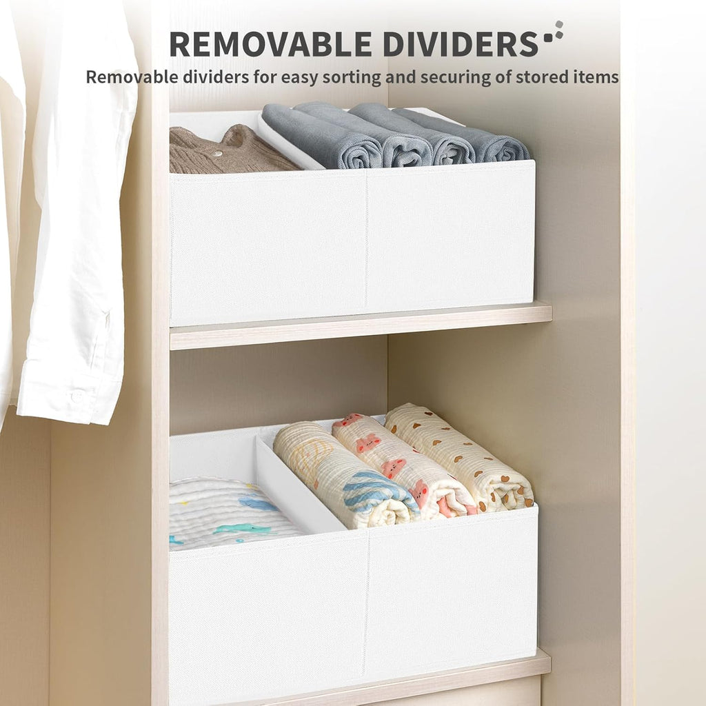 DIMJ Large Closet Shelf Organizer Bins 6 Packs with Handles and Divider, Fabric Trapezoid Storage