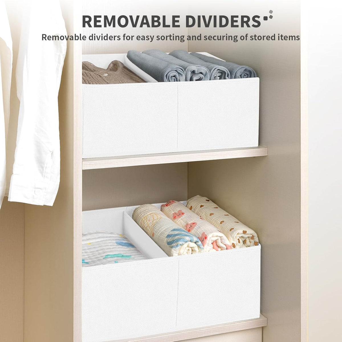 DIMJ Large Closet Shelf Organizer Bins 6 Packs with Handles and Divider, Fabric Trapezoid Storage