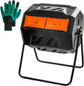 Hourleey Compost Bin Outdoor, 43 Gallon Dual Chamber Tumbling Composting Bin with Sliding Doors