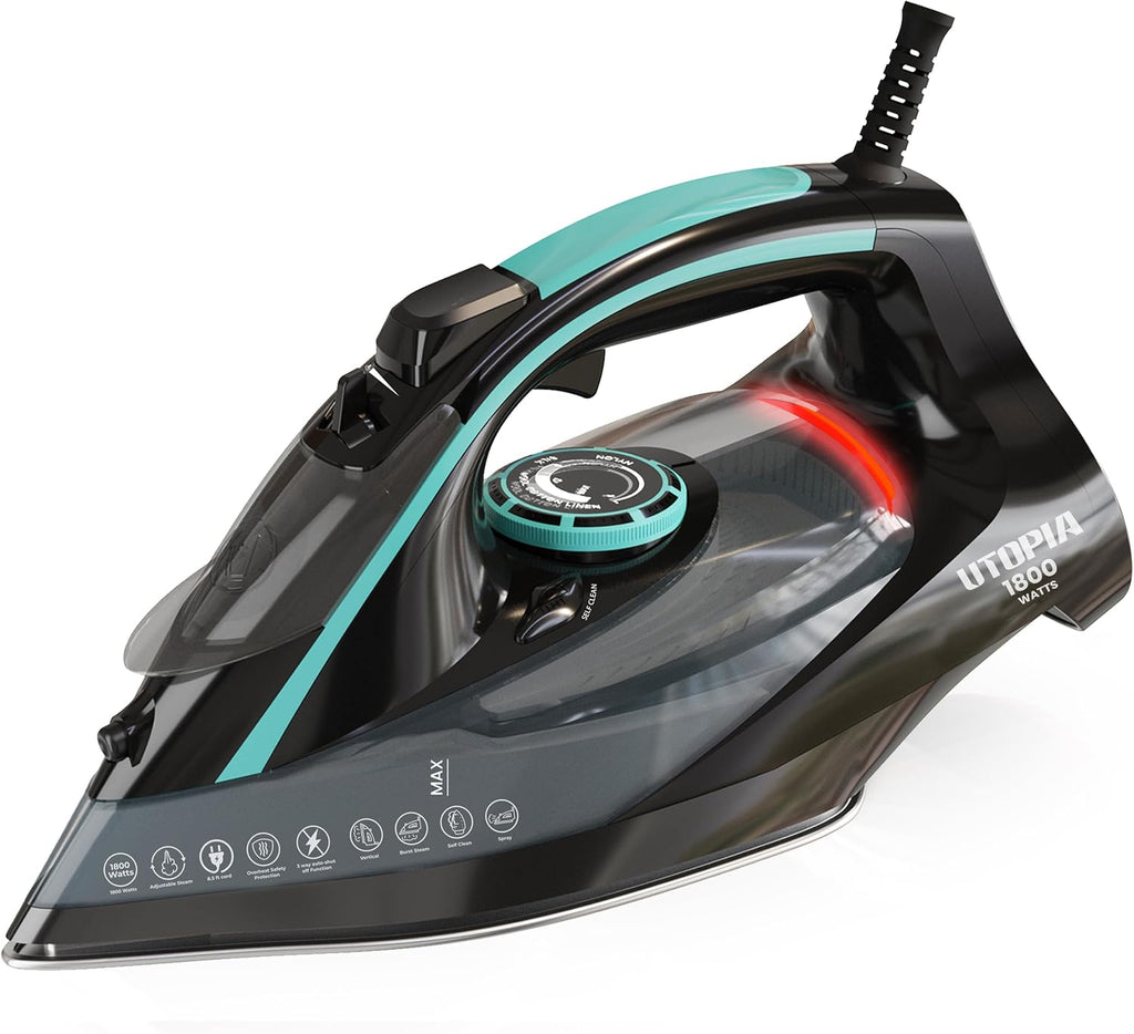 Utopia Home Steam Iron for Clothes - Non-Stick Soleplate - 1800W Clothes Iron With Auto-Off Safety