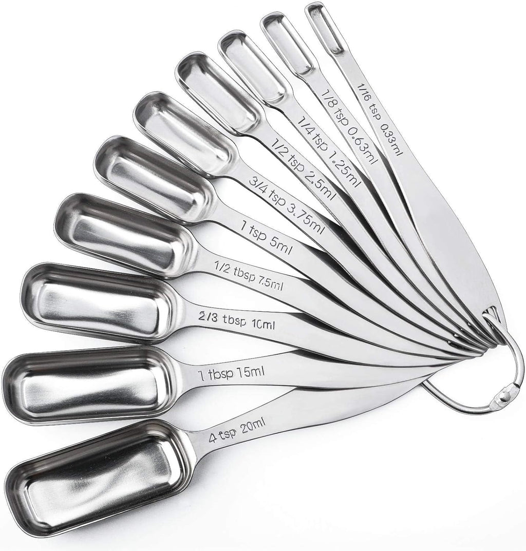 FANGSUN Stainless Steel Narrow Measuring Spoons, Heavy Duty Metal Measuring Spoons with Long Handle