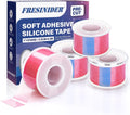 FRESINIDER Silicone Tape 1" x 5 Yard Pink 4 Rolls for Sensitive Skin, Pre-Cut Waterproof Medical