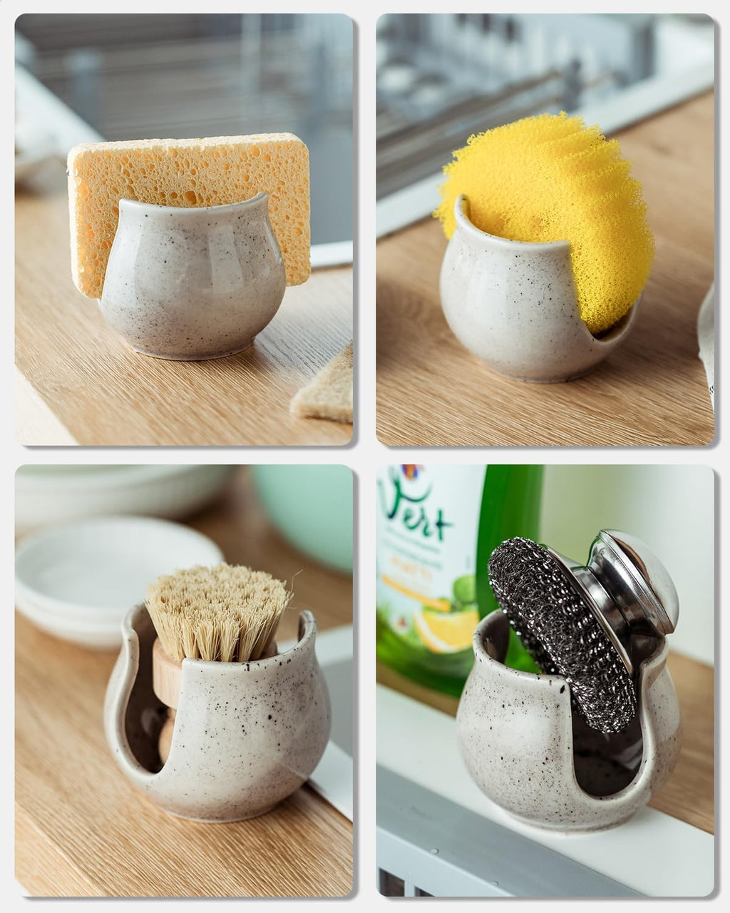 Sponge Holder for Kitchen Sink, Ceramic Dish Sponge Dish Rack Scrubby Caddy Kitchen Organizer Cute