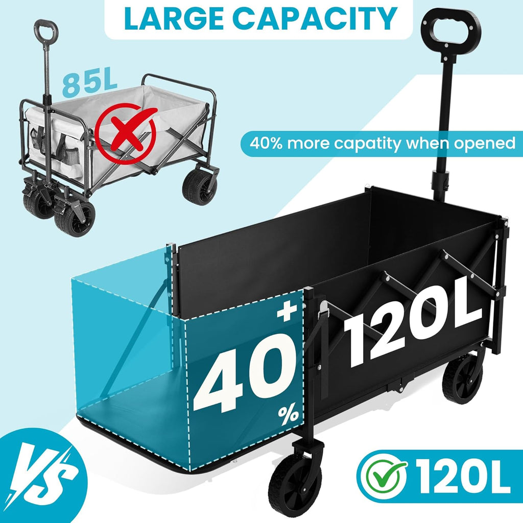 Collapsible Folding Wagon with Tailgate, Wagons Carts Foldable with 350lbs Capacity, Lightweight