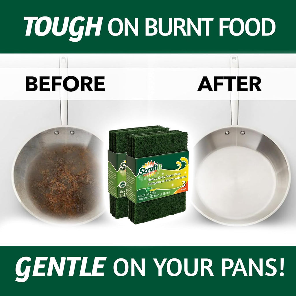 SCRUBIT Scouring Pads - Heavy Duty Scrub Pads for Cleaning Dishes - Non-Scratch - Reusable - Green