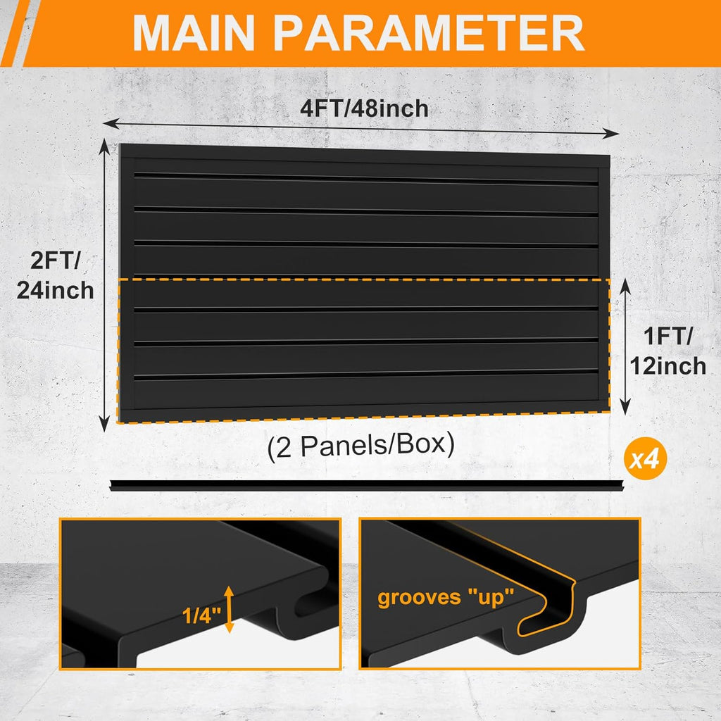 DoCred Slatwall Paneling Organizer, 4x2 FT PVC Garage Slat Wall Storage Systems, Heavy Duty Mounted